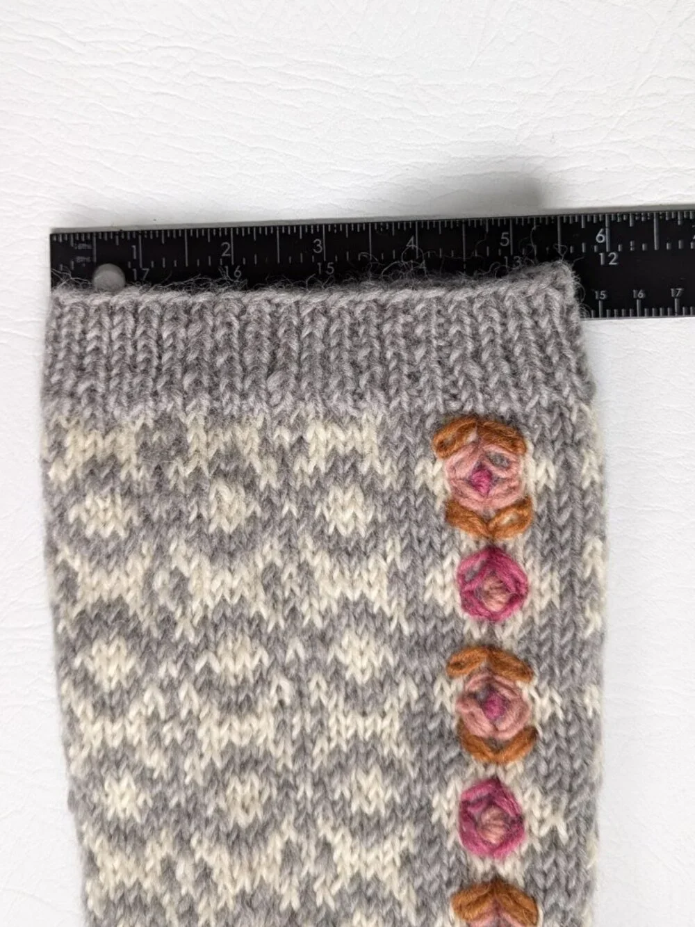 French Knot Wool Leg Warmers Hand Knit Boot Cuffs Embroidered Boho